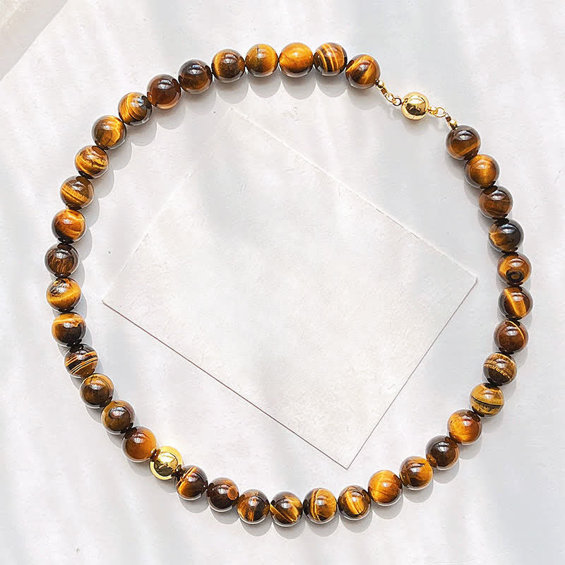 Buddha Stones Collana con perline di rame occhio di tigre naturale e simbolo del coraggio - Occhio di tigre naturale (il colore può variare) - image 0