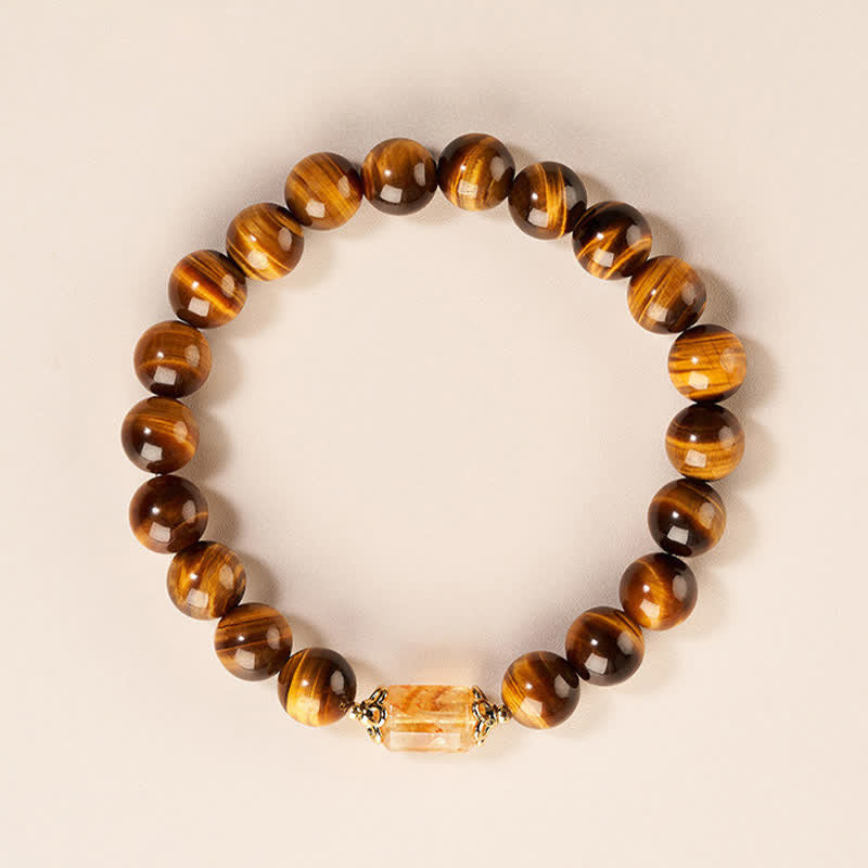 Buddha Stones Bracciale rinforzato con perle di citrino occhio di tigre - Occhio di tigre (circonferenza del polso: 15–16 cm) - image 0