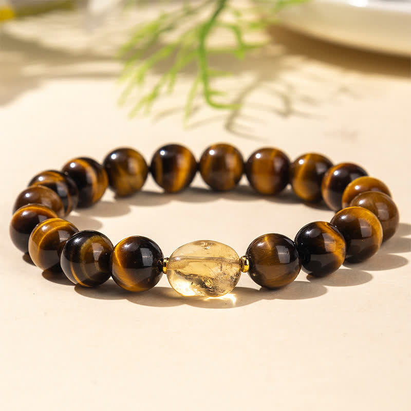 Buddha Stones Braccialetto del coraggio con perle di citrino occhio di tigre naturale da 10 mm - Occhio di tigre (Circonferenza del polso: 16–17 cm) - image 0