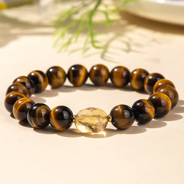 Buddha Stones Braccialetto del coraggio con perle di citrino occhio di tigre naturale da 10 mm - Occhio di tigre (Circonferenza del polso: 16–17 cm) - image 0