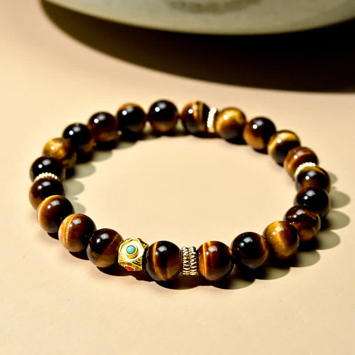 Buddha Stones Bracciale rinforzante con perle naturali occhio di tigre del Tibet - Occhio di tigre (circonferenza del polso: 15–16 cm) - image 0
