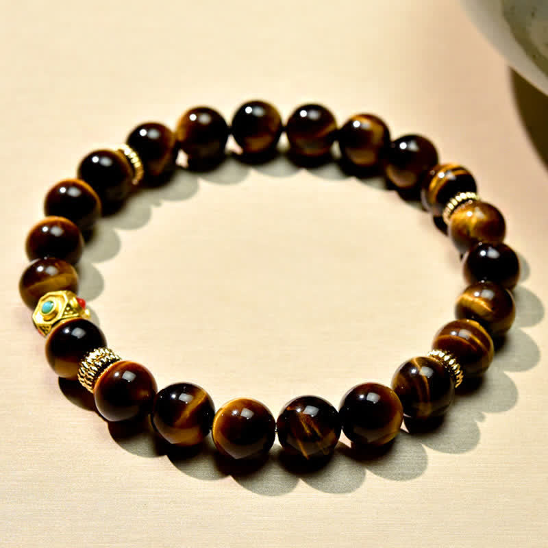 Buddha Stones Bracciale rinforzante con perle naturali occhio di tigre del Tibet - image 4