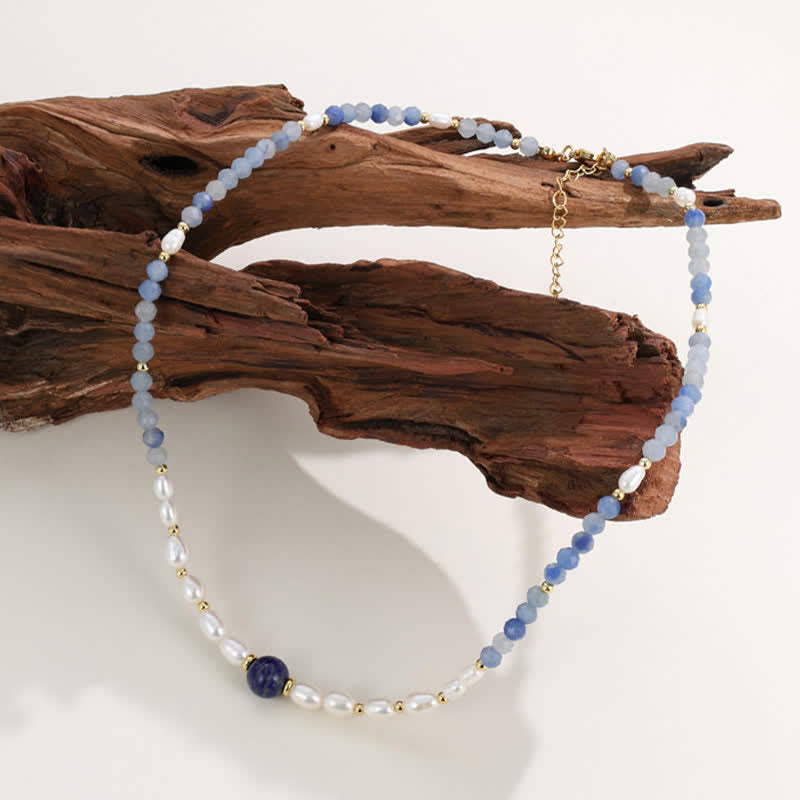 Buddha Stones Collana con perle concentrate di avventurina blu naturale, lapislazzuli e perle - image 2