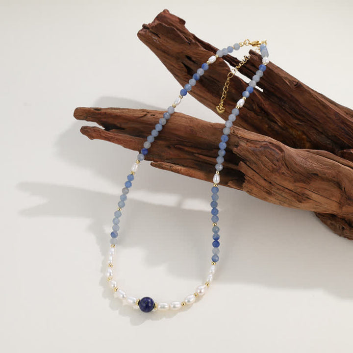 Buddha Stones Collana con perle concentrate di avventurina blu naturale, lapislazzuli e perle - image 10