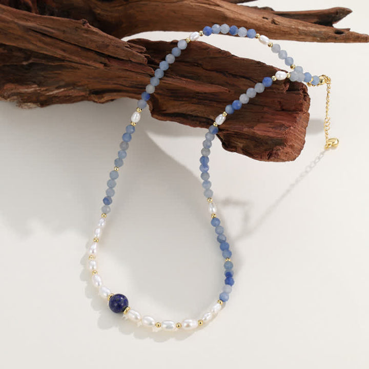 Buddha Stones Collana con perle concentrate di avventurina blu naturale, lapislazzuli e perle - image 9