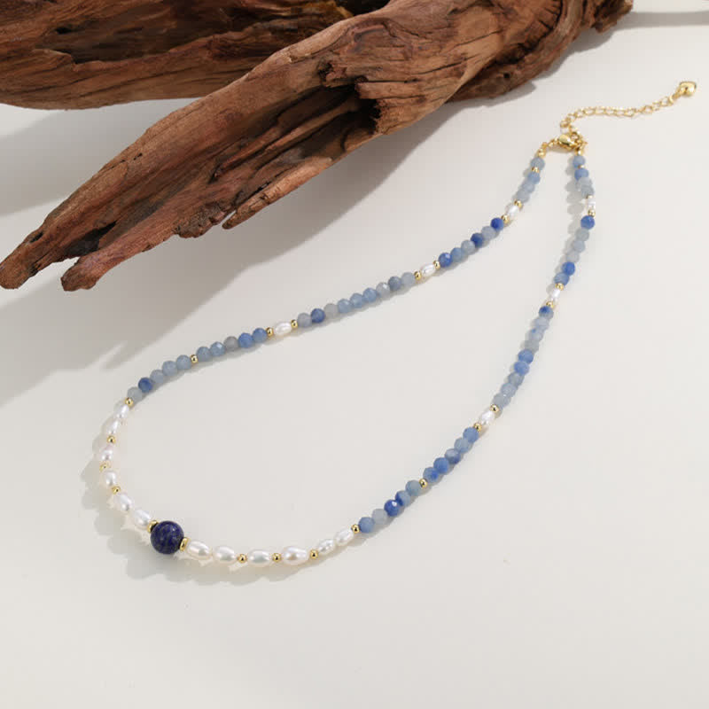 Buddha Stones Collana con perle concentrate di avventurina blu naturale, lapislazzuli e perle - image 3