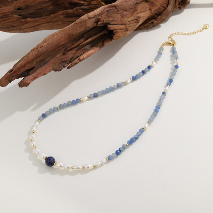 Buddha Stones Collana con perle concentrate di avventurina blu naturale, lapislazzuli e perle - image 3