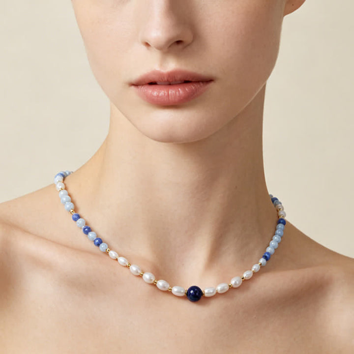 Buddha Stones Collana con perle concentrate di avventurina blu naturale, lapislazzuli e perle - image 8