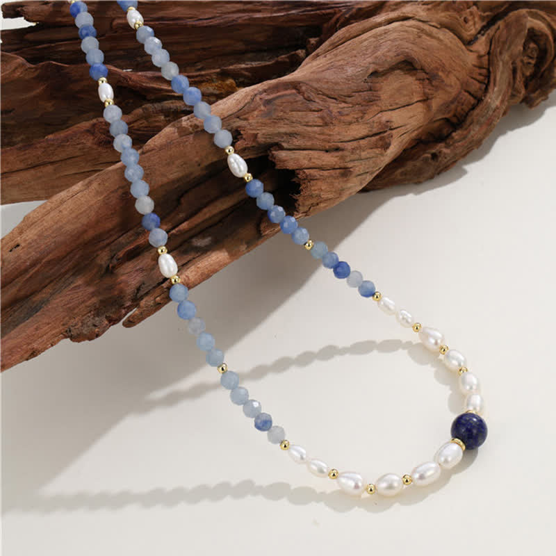 Buddha Stones Collana con perle concentrate di avventurina blu naturale, lapislazzuli e perle - image 11