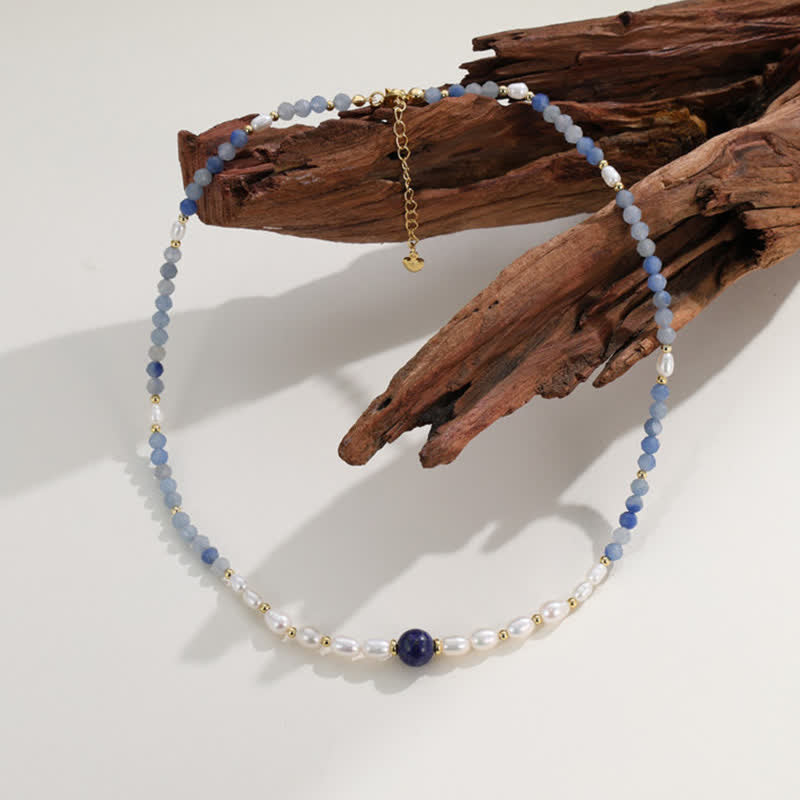Buddha Stones Collana con perle concentrate di avventurina blu naturale, lapislazzuli e perle - image 1