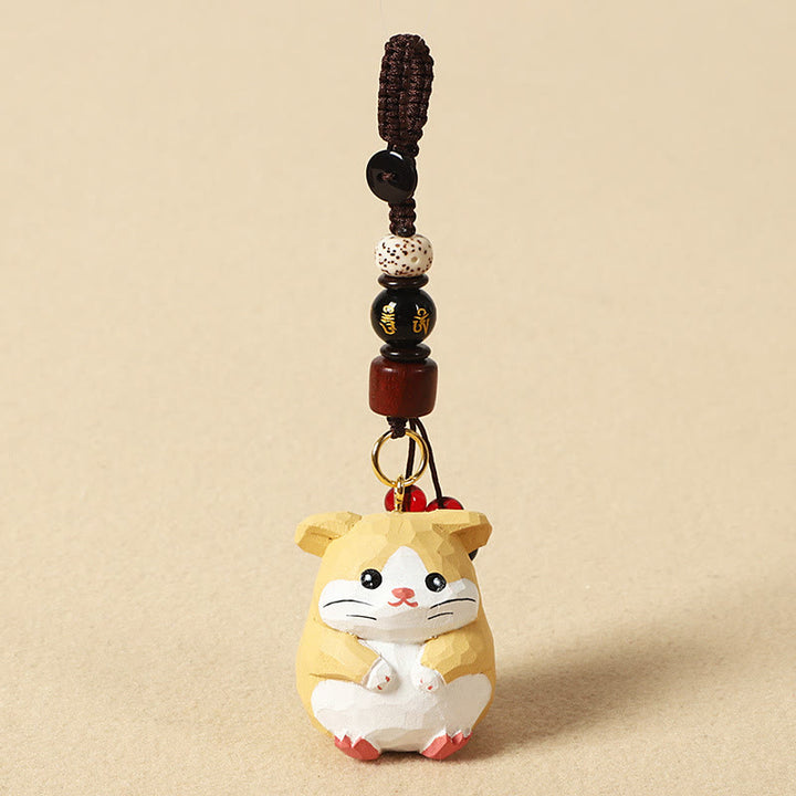 Buddha Stones Portachiavi in ​​legno di tiglio inciso con zodiaco cinese, fiore di pruno, pace e sicurezza, Om Mani Padme Hum, simbolo positivo. - Topo di 4 cm (colore, forma e dimensioni possono variare) - Om Mani Padme Hum - image 7