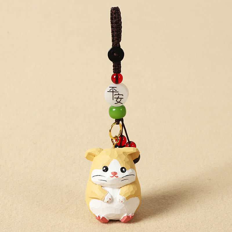 Buddha Stones Portachiavi in ​​legno di tiglio inciso con zodiaco cinese, fiore di pruno, pace e sicurezza, Om Mani Padme Hum, simbolo positivo. - Topo di 4 cm (colore, forma e dimensioni possono variare) - Pace e sicurezza - image 9