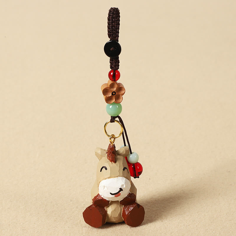 Buddha Stones Portachiavi in ​​legno di tiglio inciso con zodiaco cinese, fiore di pruno, pace e sicurezza, Om Mani Padme Hum, simbolo positivo. - Cavallo 4 cm (colore, forma e dimensioni possono variare) - Fiore di pruno - image 1