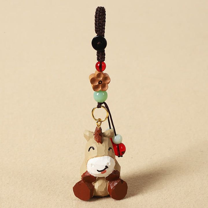 Buddha Stones Portachiavi in ​​legno di tiglio inciso con zodiaco cinese, fiore di pruno, pace e sicurezza, Om Mani Padme Hum, simbolo positivo. - Cavallo 4 cm (colore, forma e dimensioni possono variare) - Fiore di pruno - image 1