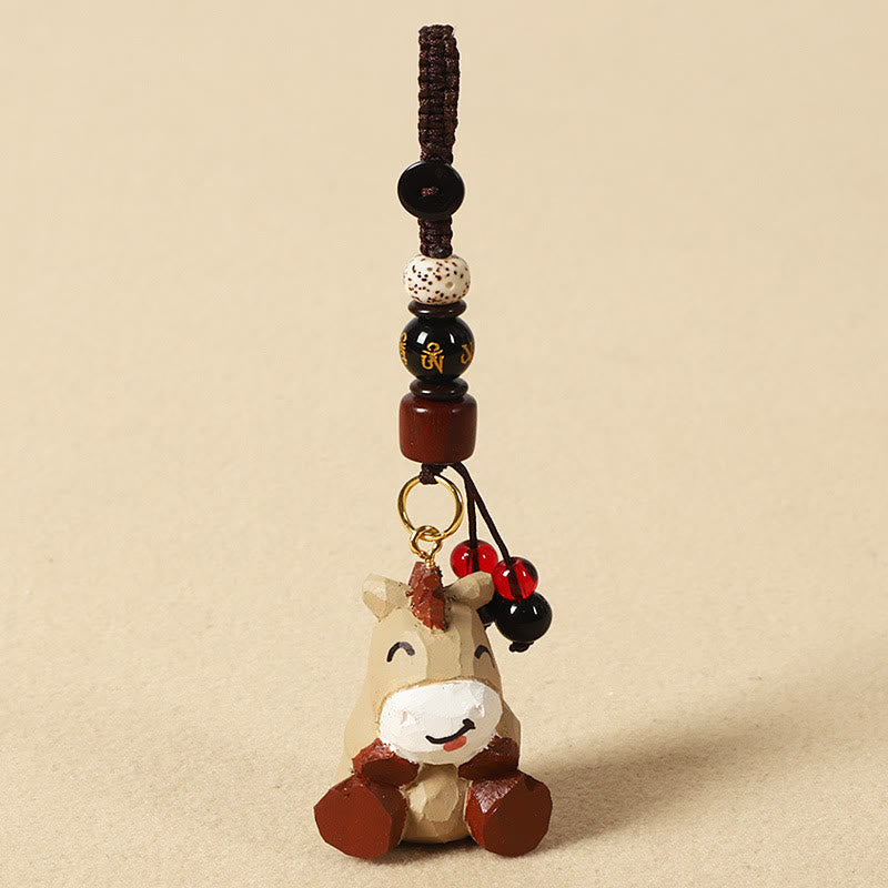 Buddha Stones Portachiavi in ​​legno di tiglio inciso con zodiaco cinese, fiore di pruno, pace e sicurezza, Om Mani Padme Hum, simbolo positivo. - Cavallo 4 cm (colore, forma e dimensioni possono variare) - Om Mani Padme Hum - image 0