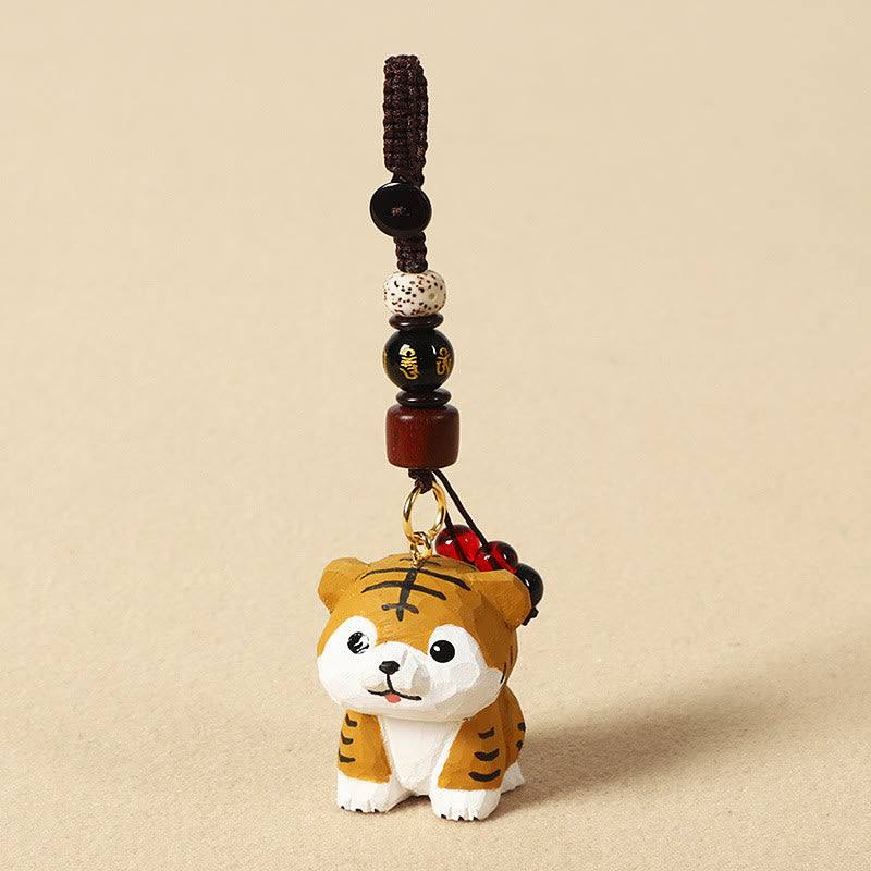 Buddha Stones Portachiavi in ​​legno di tiglio inciso con zodiaco cinese, fiore di pruno, pace e sicurezza, Om Mani Padme Hum, simbolo positivo. - Tigre 4 cm (colore, forma e dimensioni possono variare) - Om Mani Padme Hum - image 13