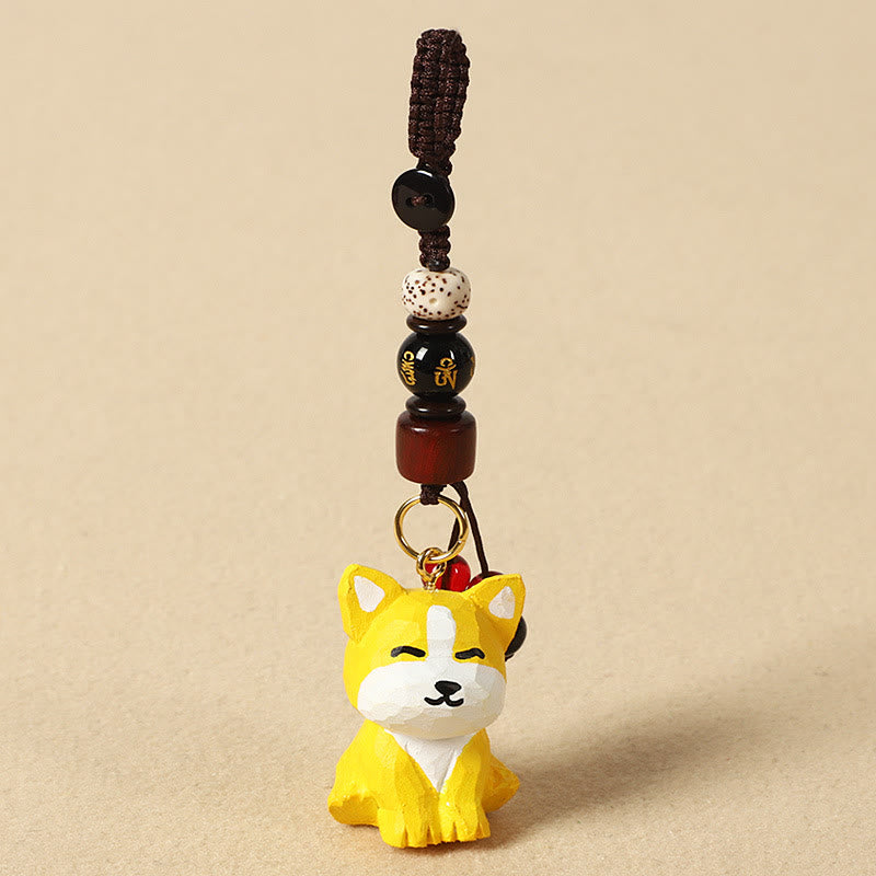 Buddha Stones Portachiavi in ​​legno di tiglio inciso con zodiaco cinese, fiore di pruno, pace e sicurezza, Om Mani Padme Hum, simbolo positivo. - Cane di 4 cm (colore, forma e dimensioni possono variare) - Om Mani Padme Hum - image 35