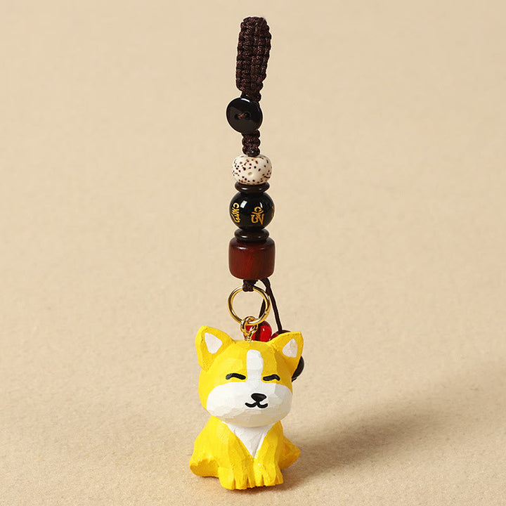 Buddha Stones Portachiavi in ​​legno di tiglio inciso con zodiaco cinese, fiore di pruno, pace e sicurezza, Om Mani Padme Hum, simbolo positivo. - Cane di 4 cm (colore, forma e dimensioni possono variare) - Om Mani Padme Hum - image 35