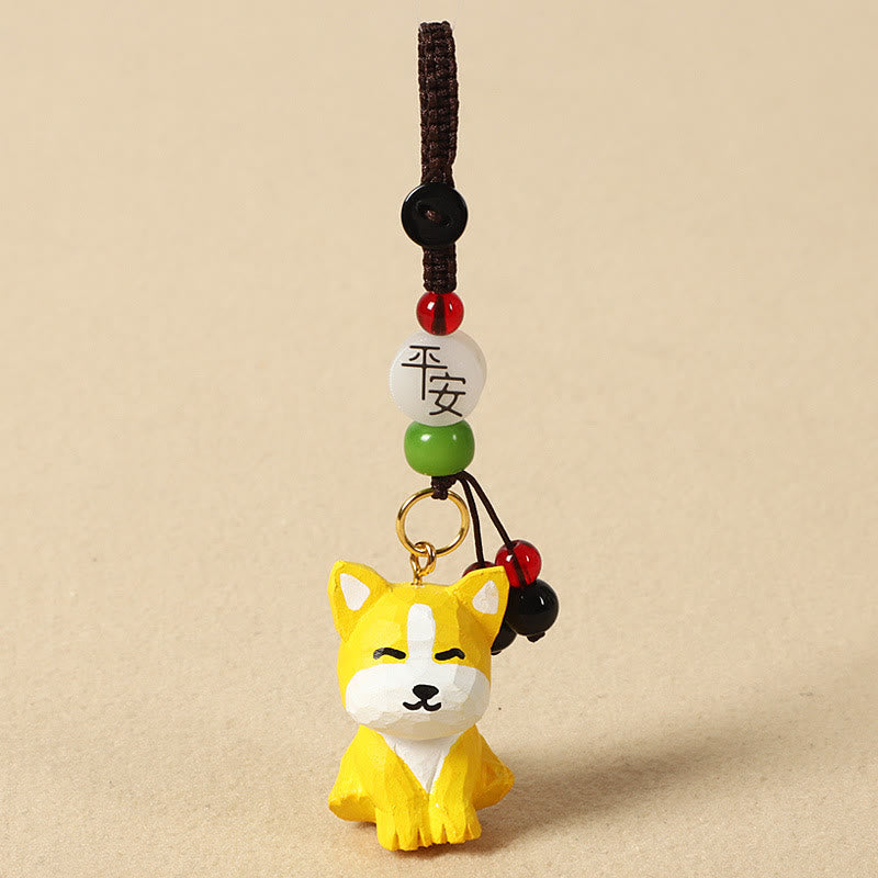 Buddha Stones Portachiavi in ​​legno di tiglio inciso con zodiaco cinese, fiore di pruno, pace e sicurezza, Om Mani Padme Hum, simbolo positivo. - Cane di 4 cm (colore, forma e dimensioni possono variare) - Pace e sicurezza - image 37