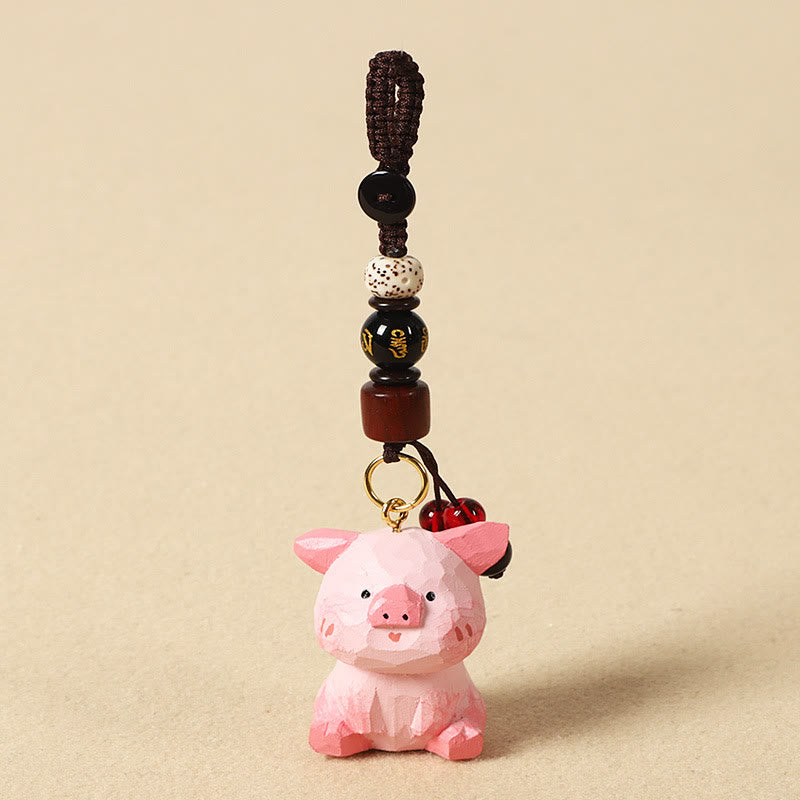 Buddha Stones Portachiavi in ​​legno di tiglio inciso con zodiaco cinese, fiore di pruno, pace e sicurezza, Om Mani Padme Hum, simbolo positivo. - Maialino di 4 cm (colore, forma e dimensioni possono variare) - Om Mani Padme Hum - image 38