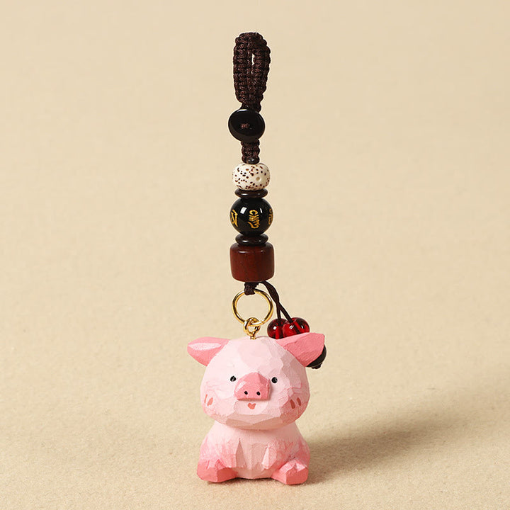 Buddha Stones Portachiavi in ​​legno di tiglio inciso con zodiaco cinese, fiore di pruno, pace e sicurezza, Om Mani Padme Hum, simbolo positivo. - Maialino di 4 cm (colore, forma e dimensioni possono variare) - Om Mani Padme Hum - image 38