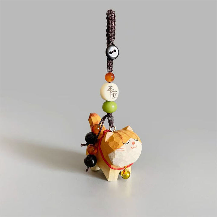 Buddha Stones Gatto soriano arancione Legno di tiglio Legno di pesco Pace Cassaforte Fiore di prugno Om Mani Padme Hum Portachiavi di purezza - Pace e sicurezza - image 0