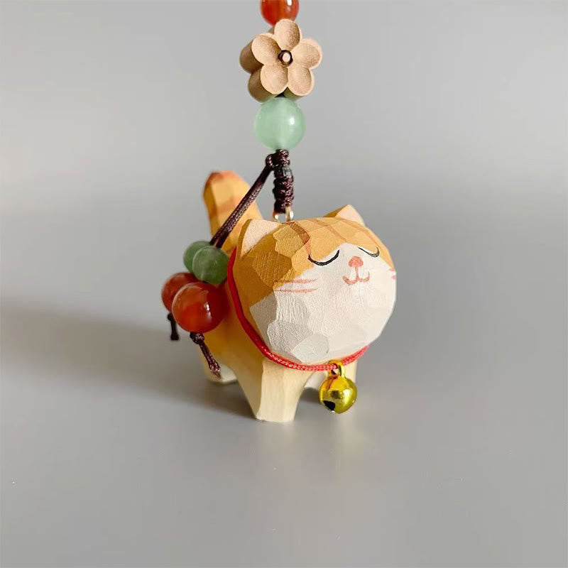 Buddha Stones Gatto soriano arancione Legno di tiglio Legno di pesco Pace Cassaforte Fiore di prugno Om Mani Padme Hum Portachiavi di purezza - image 4