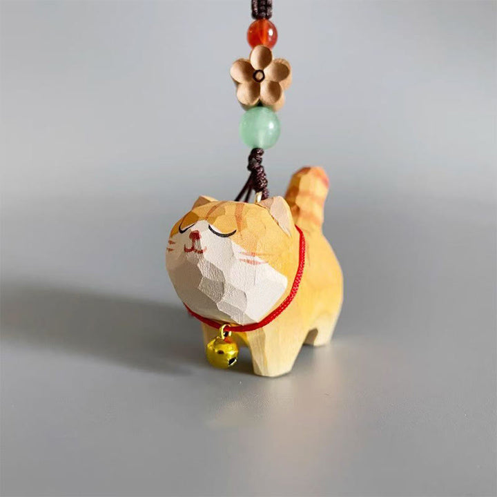 Buddha Stones Gatto soriano arancione Legno di tiglio Legno di pesco Pace Cassaforte Fiore di prugno Om Mani Padme Hum Portachiavi di purezza - image 2