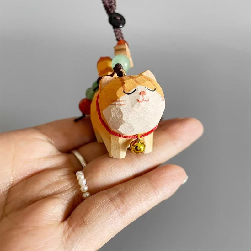 Buddha Stones Gatto soriano arancione Legno di tiglio Legno di pesco Pace Cassaforte Fiore di prugno Om Mani Padme Hum Portachiavi di purezza - image 7