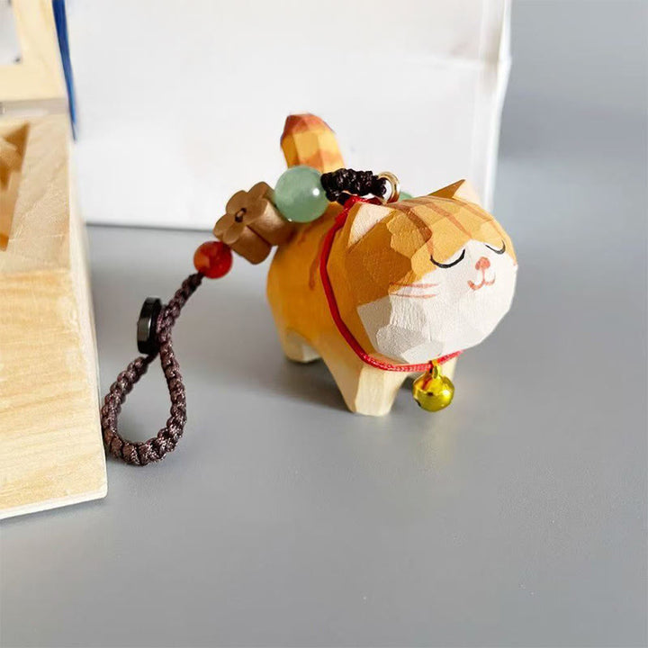 Buddha Stones Gatto soriano arancione Legno di tiglio Legno di pesco Pace Cassaforte Fiore di prugno Om Mani Padme Hum Portachiavi di purezza - image 3