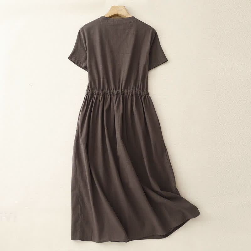 Buddha Stones Abito estivo minimalista da donna a maniche corte, tinta unita, con bottoni e coulisse, con tasche. - image 1