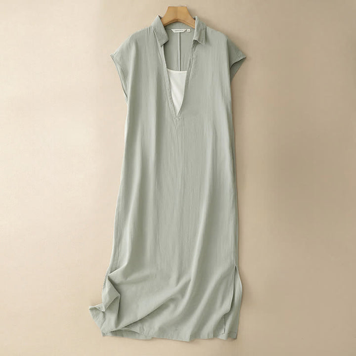 Buddha Stones Abito estivo minimalista da donna senza maniche con spacco laterale e tasca, tinta unita. - Verde Mare Scuro - US14, UK/AU18, EU46 (2XL) - image 0