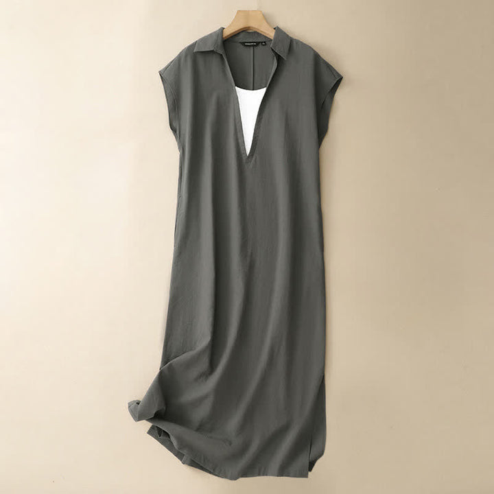 Buddha Stones Abito estivo minimalista da donna senza maniche con spacco laterale e tasca, tinta unita. - Verde oliva scuro - US14, UK/AU18, EU46 (2XL) - image 15