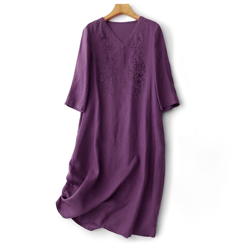 Buddha Stones Abito estivo da donna a maniche corte con ricami e tasche, tinta unita. - Rebecca Viola - US12, UK/AU16, EU44 (2XL) - image 0