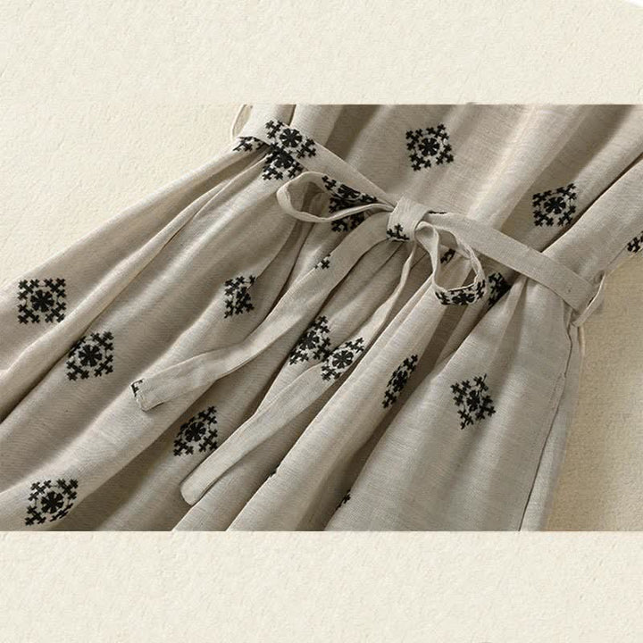 Buddha Stones Abito estivo da donna senza maniche con coulisse e stampa geometrica, stile boho, con tasche. - image 8
