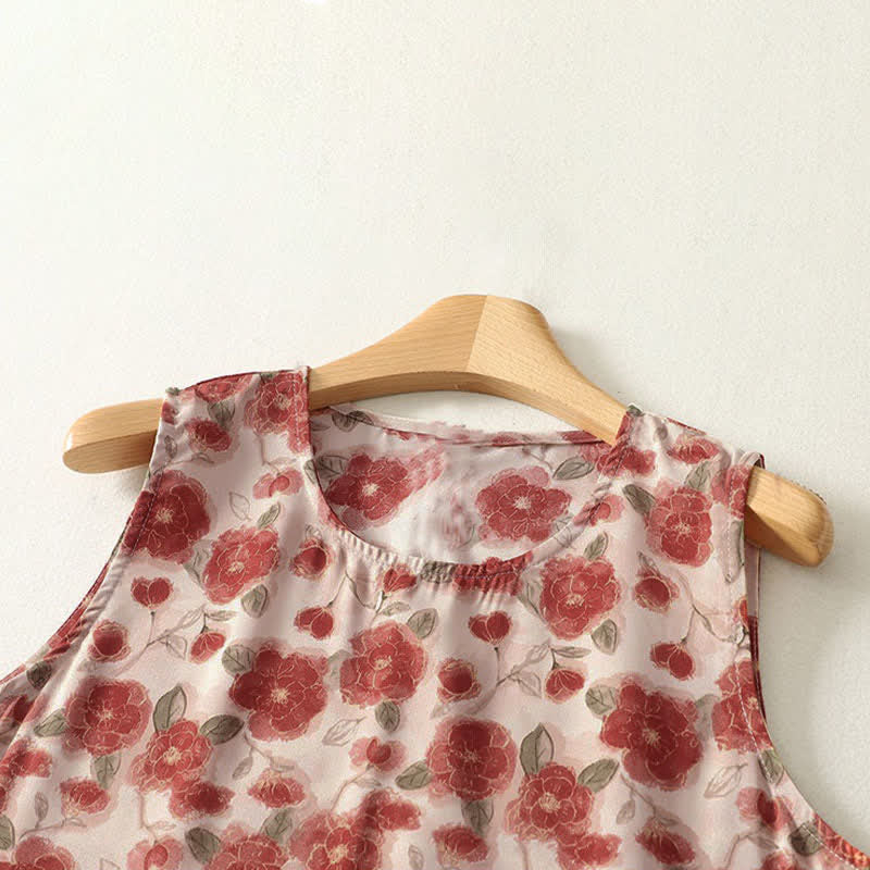 Buddha Stones Abito estivo da donna in chiffon con stampa floreale, senza maniche e tasche. - image 2