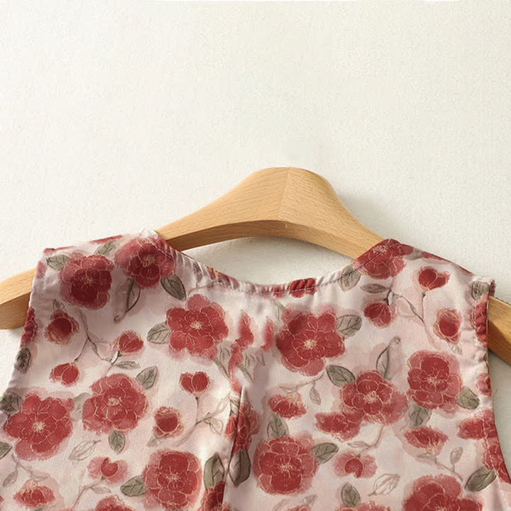 Buddha Stones Abito estivo da donna in chiffon con stampa floreale, senza maniche e tasche. - image 3