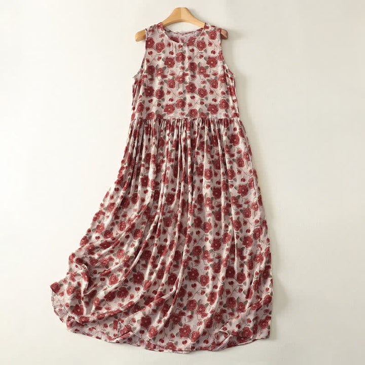 Buddha Stones Abito estivo da donna in chiffon con stampa floreale, senza maniche e tasche. - Bianco antico - US12, UK/AU16, EU44 (2XL) - image 0