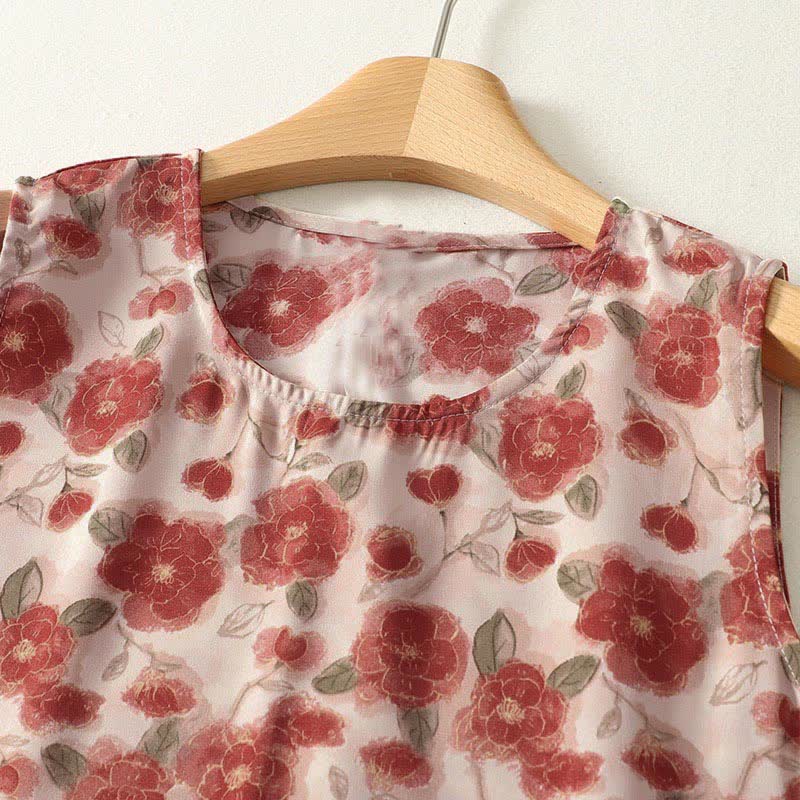 Buddha Stones Abito estivo da donna in chiffon con stampa floreale, senza maniche e tasche. - image 1