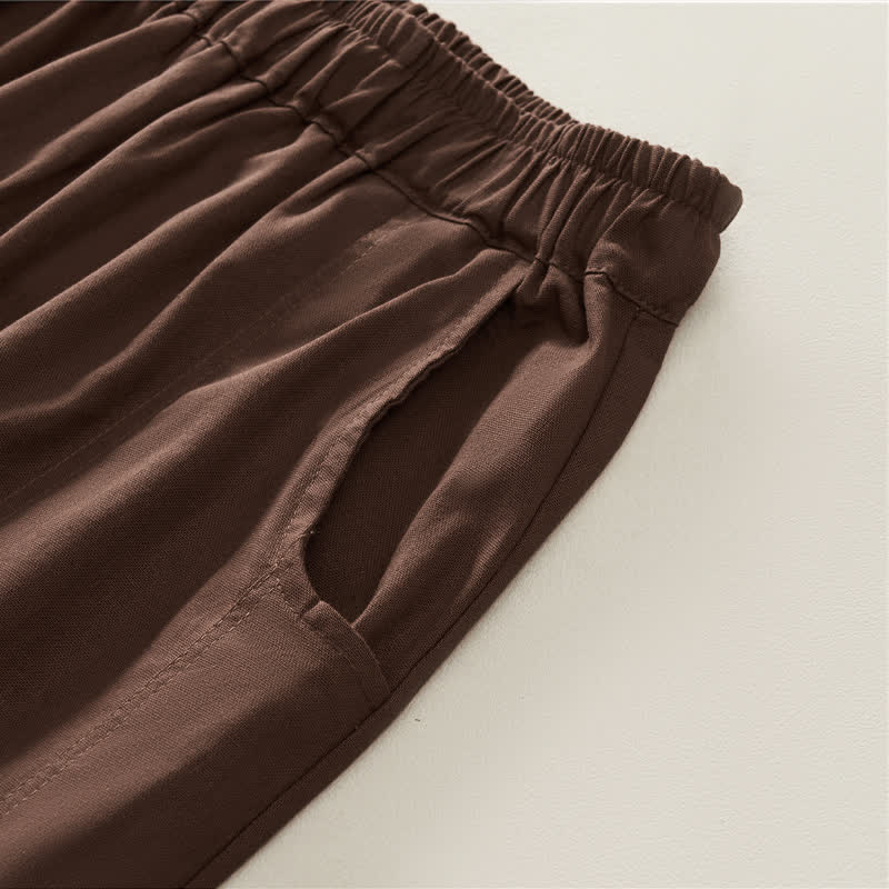 Buddha Stones Pantaloni harem da donna primaverili casual con elastico in vita, pieghe e tasche, tinta unita. - image 3