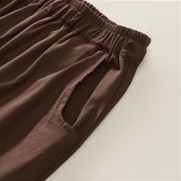Buddha Stones Pantaloni harem da donna primaverili casual con elastico in vita, pieghe e tasche, tinta unita. - image 3