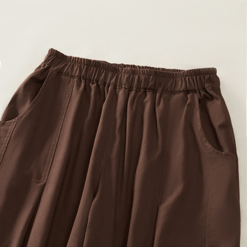 Buddha Stones Pantaloni harem da donna primaverili casual con elastico in vita, pieghe e tasche, tinta unita. - image 2