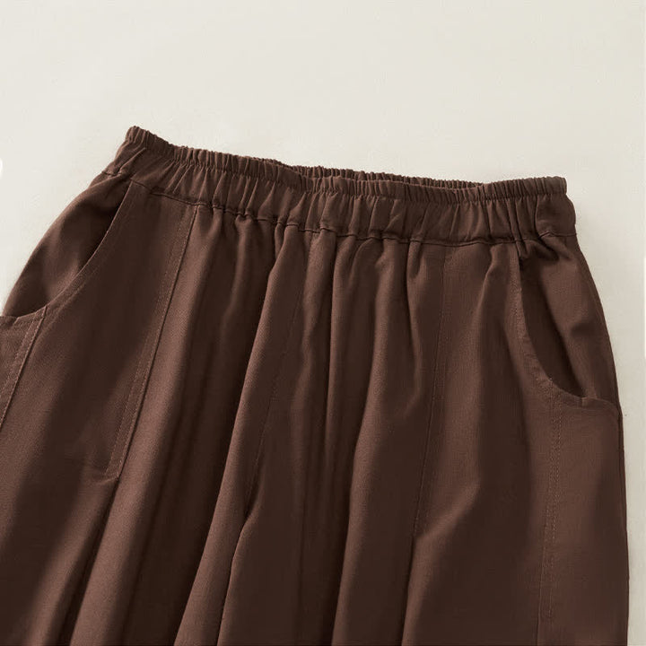 Buddha Stones Pantaloni harem da donna primaverili casual con elastico in vita, pieghe e tasche, tinta unita. - image 2