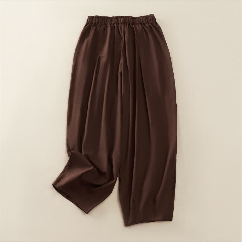 Buddha Stones Pantaloni harem da donna primaverili casual con elastico in vita, pieghe e tasche, tinta unita. - image 1