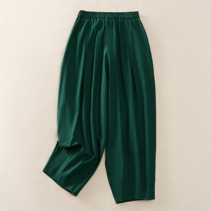 Buddha Stones Pantaloni harem da donna primaverili casual con elastico in vita, pieghe e tasche, tinta unita. - image 8