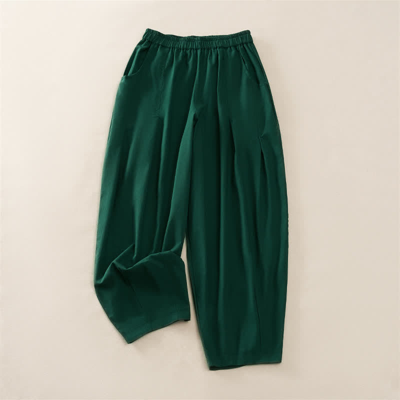 Buddha Stones Pantaloni harem da donna primaverili casual con elastico in vita, pieghe e tasche, tinta unita. - Verde studentesco - US8-10, UK/AU12-14, EU40-42 (2XL) - image 7