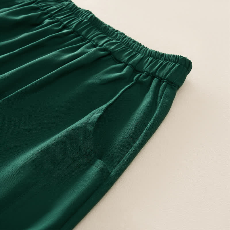 Buddha Stones Pantaloni harem da donna primaverili casual con elastico in vita, pieghe e tasche, tinta unita. - image 10