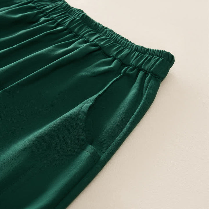 Buddha Stones Pantaloni harem da donna primaverili casual con elastico in vita, pieghe e tasche, tinta unita. - image 10