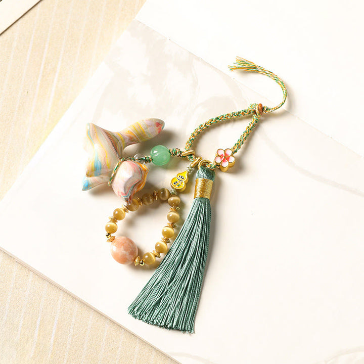 Buddha Stones Portachiavi a forma di mini volpe in legno d'ebano laccato, con motivo pace. - image 2