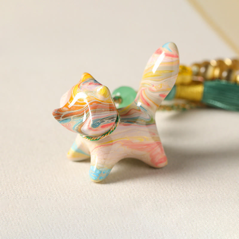 Buddha Stones Portachiavi a forma di mini volpe in legno d'ebano laccato, con motivo pace. - image 3